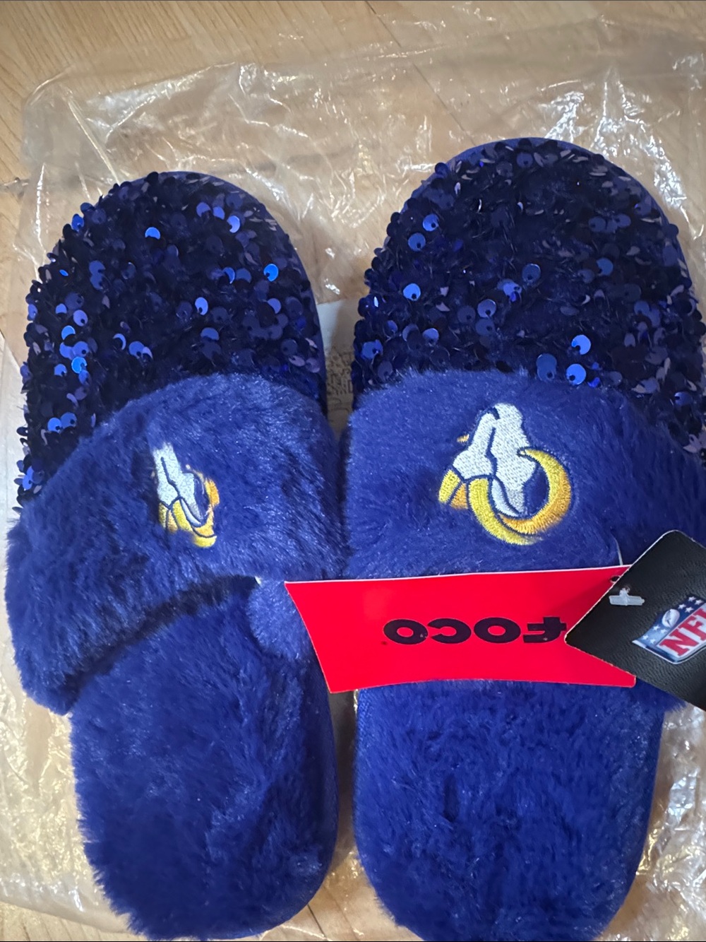 NFL Purple Sequin Fuzzy Slide Slippers